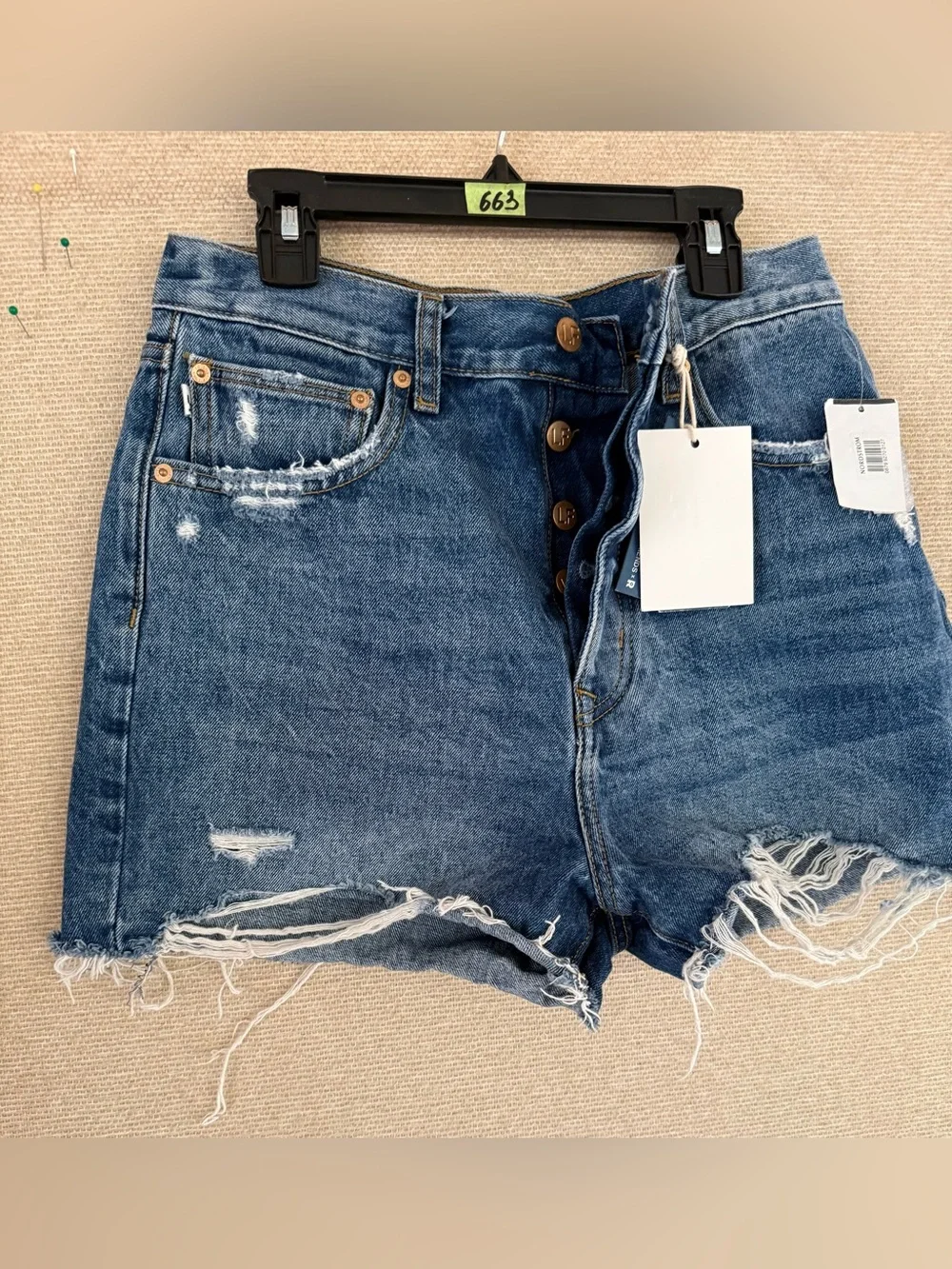 Lovers + Friends Distressed Dark Blue Denim Cutoff Shorts